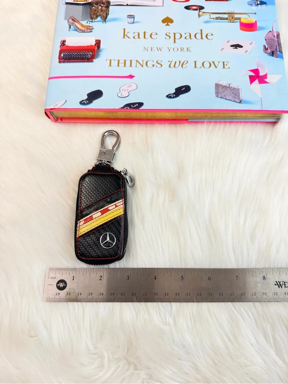 Mercedes-Benz Black Leather Key Holder with Red and Yellow Stripe